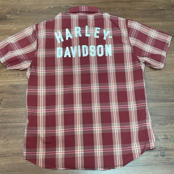 Harley Davidson, Red, Button Down, Plaid, Short Sleeves, Mens XL - Picture 4 of 6